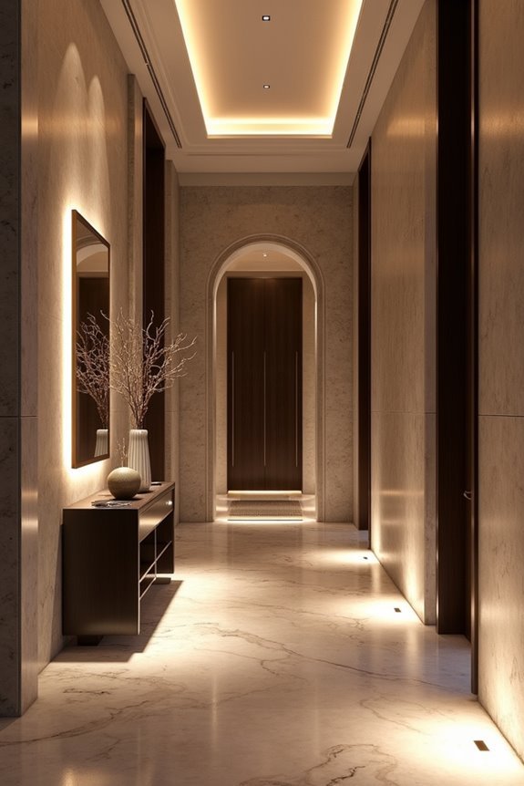 dramatic entryway floor uplighting