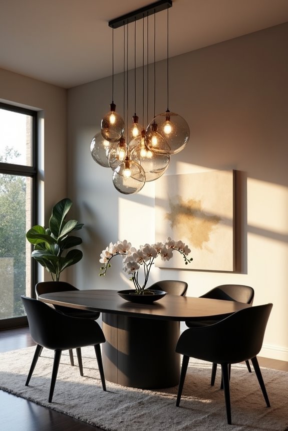 sculptural pendant light arrangement